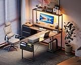AODK L Shaped Desk Gaming Desk with LED Light & Power Outlet, 53 Inch Reversible L Shaped Computer Table with Shelf & Storage Bag & Hook for Home Office, Grey Oak 4