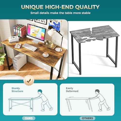 OLIXIS 44 Inch Computer Office Desk for Small Spaces, Writing Gaming Work Desk Modern Study Table with Metal Frame Home Bedroom, Rustic Brown 5