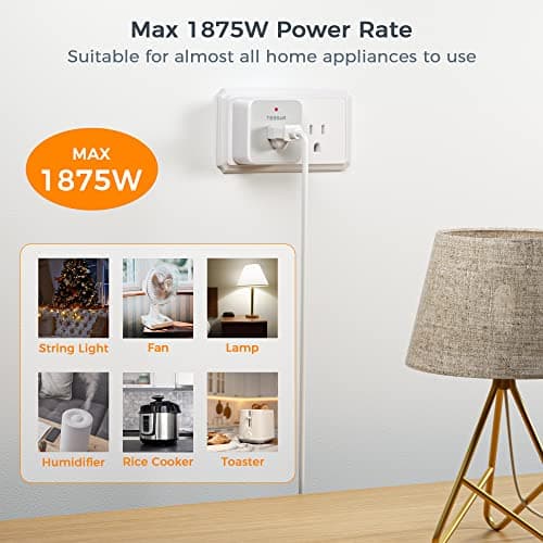 Remote Control Outlet, TESSAN Wireless Light Switch, On Off Switch Plug for Lights, Lamps, Fans, Household Appliances, 100ft RF Range, 15A/1875W(1 Remote + 1 Outlet) 4