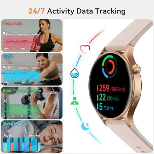Smart Watch for Women, Answer/Make Call, 1.32'' AMOLED Ultra-Clear Screen Fitness Tracker with Heart Rate/Sleep/SpO2 Monitor, Smartwatch for iPhone/Samsung/Android, 110+ Sport Modes, 3ATM Waterproof 3