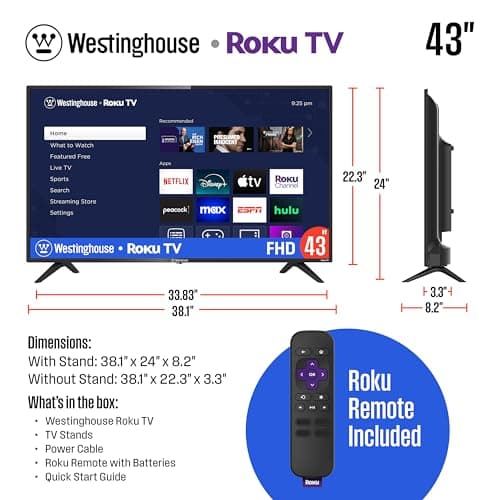 Westinghouse Roku TV - 43 Inch Smart TV, 1080P FHD Television with Wi-Fi Connectivity and Mobile App, Flat Screen, Bluetooth, Compatible with Apple AirPlay, Alexa and Google Assistant 5