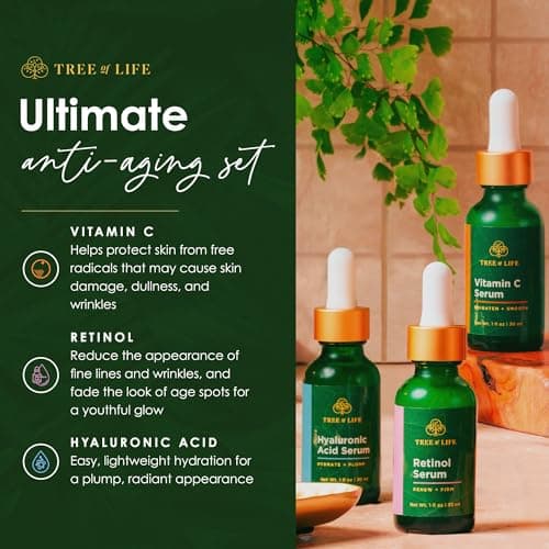Tree of Life Beauty Facial Skin Care Set, Brightening, Firming, Hydrating, Dry Face, Dermatologist Tested - Trio Power Kit, Vitamin C, Retinol and Hyaluronic Acid, 3 count of 1 Fl Oz 4