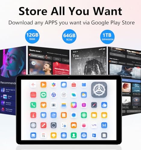 ECOPAD 10.1 Inch Tablet, Android 15 Tablets 12GB(4+8) RAM / 64GB ROM / 1TB SD Card Expansion, 1280x800 IPS HD Touchscreen, 6000mAh Battery, Bluetooth 5.0, Dual Cameras, GMS, Dual Band WiFi, Black 3