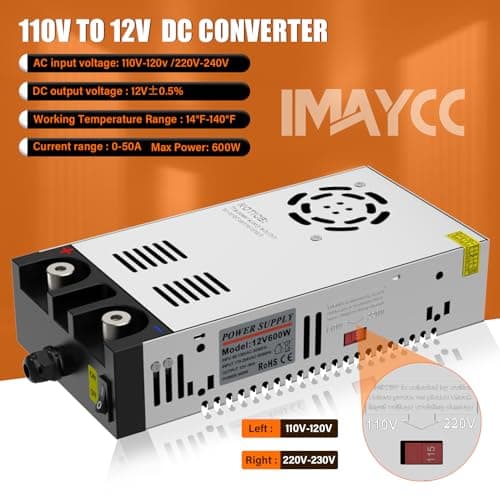 New Version 110V to 12V DC Converter, IMAYCC AC to DC Converter 600W 50A,120V to 12V Power Supply, Adjustable Power Supply 2