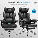 COMHOMA Big and Tall Office Chair 400LBS Wide Ergonomic Gaming Chair with Deluxe Embossing Designed Leather with Foot Rest,150°Reclining Adjustable Armrests Pocket Spring Back Support and Pillow 2