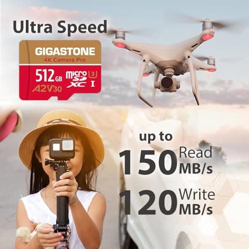 【5-Years Data Recovery】 GIGASTONE 512GB Micro SD Card, 4K Camera Pro, A2 V30 for Smartphone, Gopro, Action Cams, 4K UHD Video Recording, R/W up to 150/120 MB/s, UHS-I U3 C10 Class 10 with Adapter 2