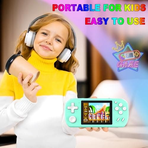 CCTU Handheld Games for Kids Preloaded 218 Retro Video Games, Portable Gaming System with 3.0" Screen Rechargeable Battery, Mini Travel Electronic Toy Birthday Gifts for Boys Girls (Cyan) 4