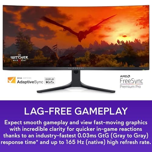 Alienware AW3423DWF Curved QD-OLED Gaming Monitor - 34-inch Quantum Dot OLED 0.1Ms 165Hz 21:9 Curved Display, 99.3% DCI-P3 Color Gamut, VESA DisplayHDR True Black 400, AMD FreeSync Premium Pro - Black 4