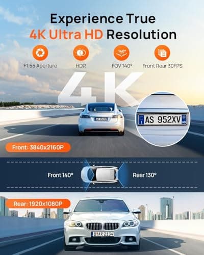 70mai 4K Dash Cam Front and Rear, Built in Wi-Fi 6 & GPS Car Camera, Super Night Vision, ADAS, 3'' IPS Screen, 24H Parking Mode, Time-Lapse, Loop Recording, with 128GB Card (A800SE) 2