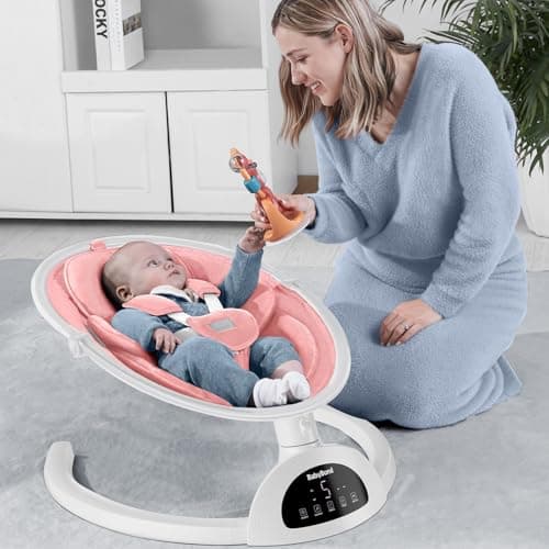 BabyBond Baby Swings for Infants, Bluetooth Infant Swing with Music Speaker, 3 Seat Positions, 5 Point Harness Belt, 5 Speeds and Remote Control - Portable Baby Swing for Indoor and Outdoor (Pink) 2
