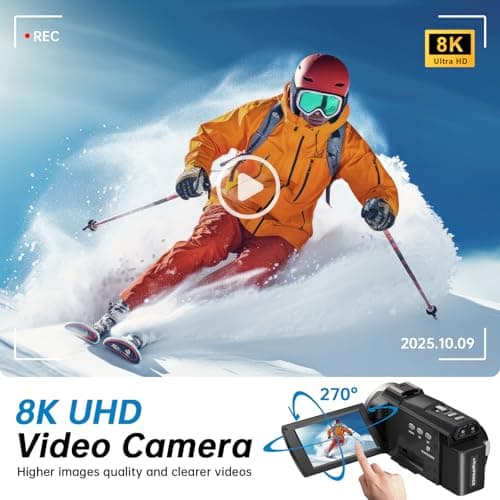 8K Video Camera Camcorder 2025 Latest 88MP Ultra HD Video Cameras Wifi Vlogging Camera for YouTube 18X Digital Video Cameras with 32G Card Microphone 6-Axis Anti-Shake IR Night Vision Video Recorder 2