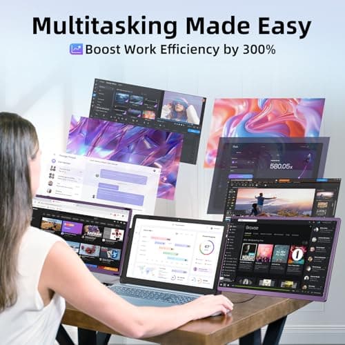BKVOO 15.6" Laptop Screen Extender Monitor - Detachable Triple Monitor FHD 1080P IPS 120% sRGB 235° Rotation Travel Extra Screen Compatible with Wins Mac Chrome Dex Fits 13-17" Laptop 5