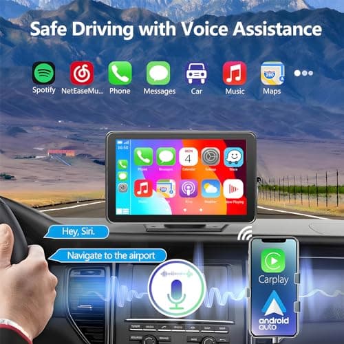 Portable Carplay Screen for Car, 7" Wireless Carplay & Android Auto with Bluetooth, HD Backup Camera, GPS Navigation, Siri, FM, AUX, Mirror Link for All Vehicles 3