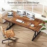 LITTLE TREE 70.8-Inch Office Desk, Wooden Executive Office Desk, Modern Work Desk, Large Farmhouse Writing Table Computer Desk for Home, Brown-Black 5
