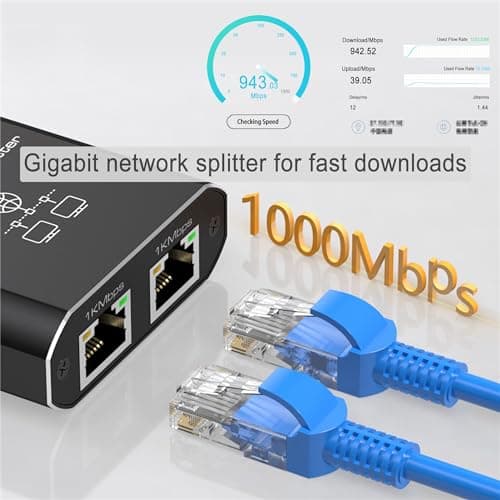 LIEZHUA Gigabit Ethernet Splitter 1 to 2 - Network Splitter with USB Power Cable, RJ45 Internet Adapter 1000Mbps High Speed for Cat 5/5e/6/7/8 Cable [2 Devices Networked Simultaneously] 3