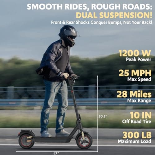 Electric Scooter for Adult, 48V 13AH Folding E-Scooters Up to 25Mph & 28Miles Range,10" Off Road Tire Scooter with Dual Suspension & Turn Signal Light 3