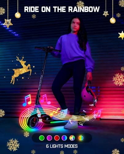 FanttikRide T9 Apex Electric Scooter for Kids, 200W Motor, Big Kids E Scooter with Bluetooth Music Speaker, Colorful Lights, 7/10/12 MPH, 3 Adjustable Height, Foldable, Ride Time Up to 40 mins, Black 2