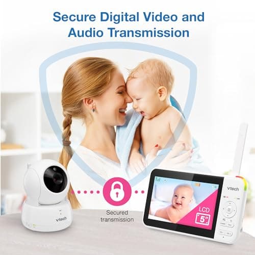 VTech VM924 Remote Pan-Tilt-Zoom Video Baby Monitor, 5" LCD Screen, Up to 17 Hrs Video Streaming, Night Vision, Up to 1000ft Range, Soothing Sounds, 2-Way Talk, Temperature Sensor,Secured Transmission 3