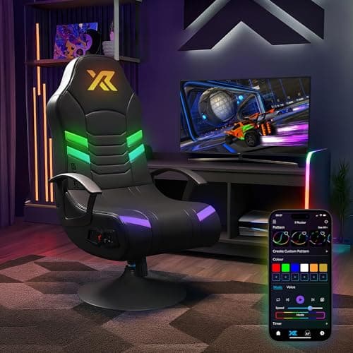 X Rocker Aries Youth RGB LED PC Video Gaming Chair with Audio Speakers, Kids Pedestal Chair for Gamers, Swivel & Rock Base, Black, Gifts for Gamers 2