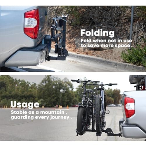 CRAVOT EBike Rack with Ramp, 200 lbs Capacity Heavy Bike Rack Electric Bike Carrier for 2 E-Bike, Foldable Bike Racks for Tow Hitch Up to 5-inch Fat Tire 2'' Receiver 4