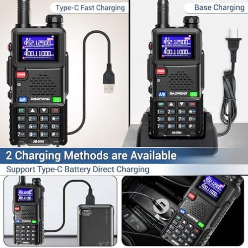 Ham Radio Baofeng Radio 5RM 10W Long Range Handheld AR-5RM Two Way Radio NOAA Weather Receiver Rechargeable Walkie Talkies Longe Range DTMF Copy Frequency 999CH with Type C Charging(1 Pack) 4