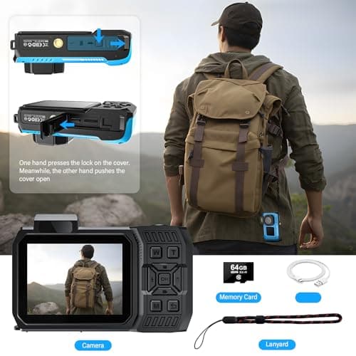 8K Digital Camera WiFi 33FT Underwater Camera for Snorkeling with 64GB Card 70MP Waterproof Camera Rugged Dustproof Shockproof Dual-Screen Selfie Autofocus Point and Shoot Digital Camera(Blue) 7