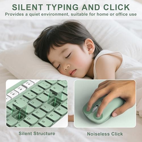 Wireless Keyboard and Mouse Combo, Full-Sized Wireless Keyboard and Adjustable DPI Mouse, 2.4GHz USB Receiver, Silent Keyboard and Mouse for PC, Windows, MAC, Desktop, Laptop (Avocado Green) 3
