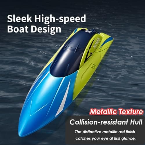 RC Boat with LED Light, Remote Control Boat for Pools and Lakes, 3+ Hours, 2.4Ghz 20+ MPH Electric Boats for Kids & Adults, 2 Rechargeable Batteries, Low Battery Alarm, Summer Water Toys Gifts, Blue 5