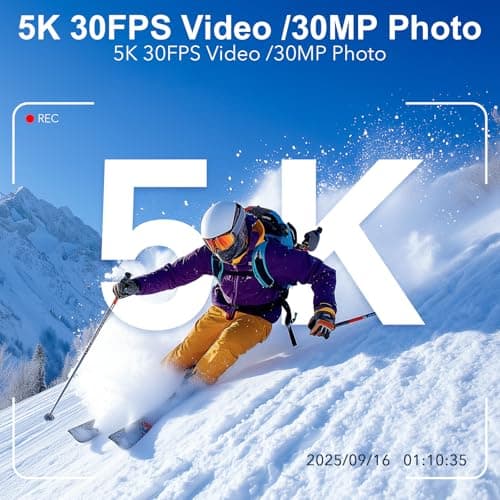Hiicam Action Camera 5K 30FPS Waterproof Camera Underwater 131FT with EIS WiFi App Remote Control 64GB Card 170° Wide Angle Sports Helmet Bike Video Black with 64GB Card 2