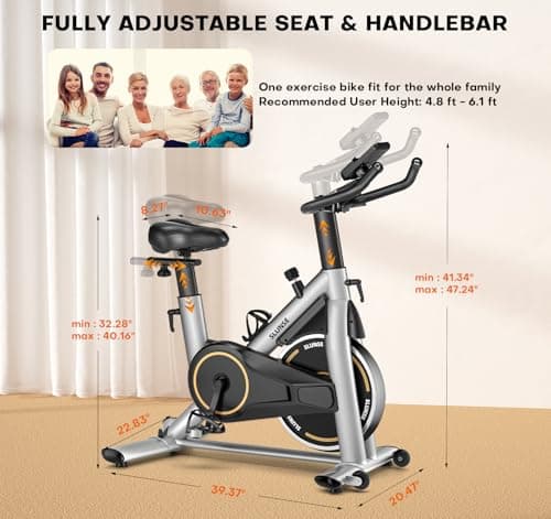 Exercise Bike, Adjustable Magnetic Resistance Stationary Bikes for Home with App Compatible, Quiet Indoor Cycling Bike with 350lbs Weight Capacity Comfortable Seat, Digital Monitor & Phone Mount 4