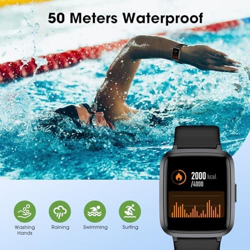 Fitness Tracker Watch with Heart Rate Monitor, Large Screen Activity Tracker with Pedometer, Sleep Monitor, Calories & Step Counter, 5ATM Waterproof Smart Watch for Women Men Fitness Watch for Sports 2