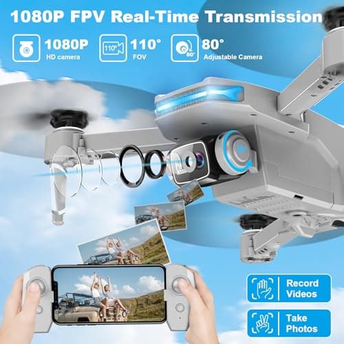 Drone with 1080P Camera - Foldable Remote Control Quadcopter with Voice Gesture Control, 3D Flip, One Key Start, Emergency Stop, 2 Batteries, Easier to use, Toy for Adults Beginners, Grey 2