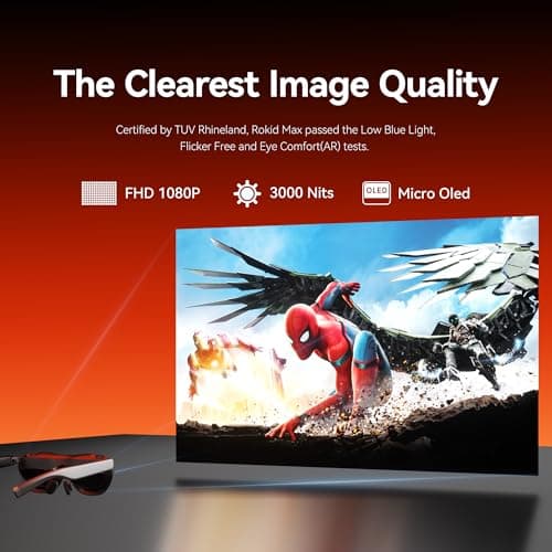 Rokid Max 2 AR Glasses Silver, 215" Micro-OLED Display, 50° FOV, 600 Nits Brightness, Compatible with Mobile Phone, Steam Deck, ROG, Ipad, Mac Immersive Wearable Display for Gaming & Entertainment 3