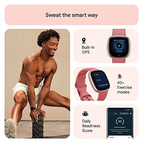Fitbit Versa 4 Fitness Smartwatch with Daily Readiness, GPS, 24/7 Heart Rate, 40+ Exercise Modes, Sleep Tracking and more, Pink Sand/Copper Rose, One Size (S & L Bands Included) 2