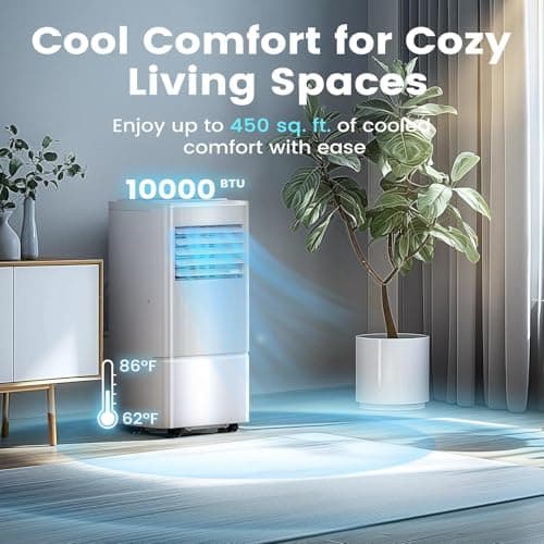 Air Choice Portable Air Conditioner, 10000 BTU Air Conditioner Portable for Room Up to 450 Sq.Ft, Remote Control, 24H Timer, Dehumidifier & Fan Modes, 3-in-1 AC Unit with Window Kit for Home Office 2