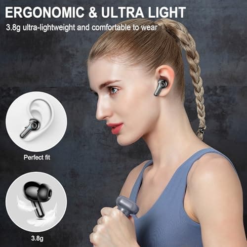 Wireless Bluetooth Earbuds, Bluetooth 5.3 Noise-Canceling Headphones with Mic, 48H Playtime Ear Buds, IPX7 Waterproof, in Ear Stereo Earphones for Sports & Workouts, Compatible with iOS/Android 5