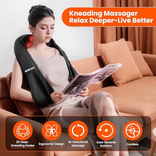 AMZPONY® Cordless Neck Massager for Pain Relief Deep Tissue, Rechargeable Shiatsu Neck and Back Massager with Heat Kneading Shoulder Massage for Body Muscle Pain Relief,Gifts for Dad Mom Friends 3