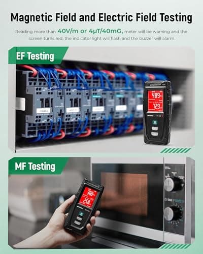 ERICKHILL EMF Detector, Rechargeable Digital Electromagnetic Field Radiation Detector Hand-held Digital LCD EMF Meter Great Tester for Home EMF Inspections,Ghost Hunting Green 2