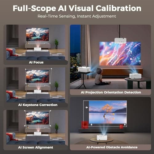 [AI Movin 2.0 System/1500 ANSI/Auto Focus] Outdoor-Projector with WiFi and Bluetooth, Portable-Projector 30W DoIby Audio APPS Built-in, Lisowod 4K Support Smart Proyector with HDR10+ 2025 Upgraded 5
