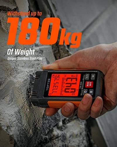 Wood Moisture Meter, TopTes Digital Moisture Meter TS-630, Handheld Humidity Tester with 2.25-inch LCD Display, Tricolor Backlight, Check The Dampness Level on Firewood/Drywall - Orange 4