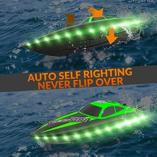 VOLANTEXRC RC Boat 20MPH Fast Remote Control Boat for Adults 2.4Ghz Toy Boats for Pools and Lake with 2 Rechargeable Batteries Toys Gifts for Adults with Light, Green 5