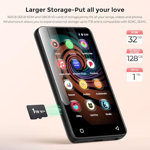 160GB MP3 Player with Bluetooth and WiFi, innioasis Music Player with Spotify,Pandora,Amazon Music,4" Touch Screen Android MP4 MP3 Player for Kids with Libby,Audible,Spotify Kids(Black) 5