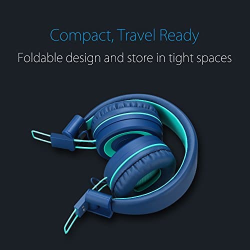 Kids Headphones - noot products K11 Foldable Stereo Tangle-Free 3.5mm Jack Wired Cord On-Ear Headset for Children/Teens/Boys/Girls/Smartphones/School/Kindle/Airplane Travel/Plane/Tablet (Navy/Teal) 4