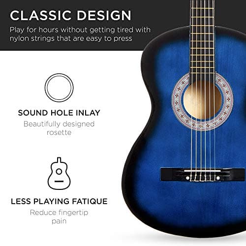 Best Choice Products 38in Beginner All Wood Acoustic Guitar Starter Kit w/Gig Bag, 6 Picks, Nylon Strings, Strap w/Pick Holder - Blue 4