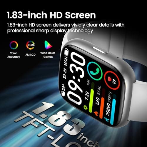 Smart Watch with Alexa Built-in, 1.83" HD Touchscreen Fitness Tracker with Bluetooth Calling, Fitness Watch with Heart Rate/Sleep Monitor/120+ Sports, IP68 Waterproof Smartwatch for Android iOS, Gray 2