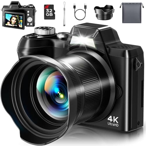 4K Digital Camera for Photography, Autofocus 56MP Vlogging Camera for YouTube/Content Creators/Travel, 16X Zoom Video Camera with 3" 180°Flip Screen & Lens Hood, Gift Ideas for Teens & Beginners