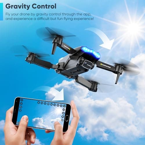 Flymevac Drone with Camera, Dual 720HD, Drone for Kids with Cool Lights, Cestures Control, Vertical Shooting, Waypoint Flight, Gravity Control, 3D Flip, 3-Speeds, Drones for Adults, Beginners, Kids 3