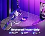 AODK L Shaped Desk Gaming Desk with LED Light & Power Outlet, 53 Inch Reversible L Shaped Computer Table with Shelf & Storage Bag & Hook for Home Office, Grey Oak 3