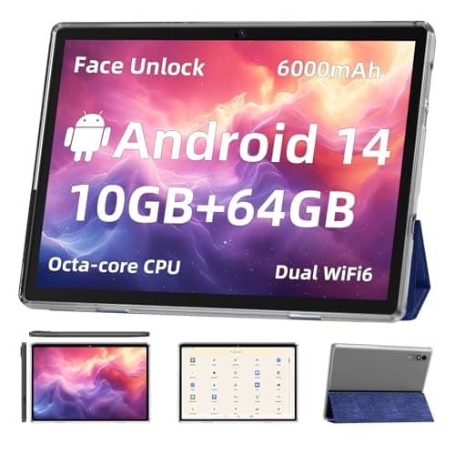 Android 14 Tablet,10 inch Tablets, Octa Core Processor, 10GB+64GB+512GB Expansion, 1280x800 HD IPS Display Screen, Wi-Fi6, Dual Camera, 6000mAh Battery Tablet PC,Support Widevine L1 Google Kids Space