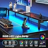 Huuger 55 inch Computer Desk with 4 Drawers, Gaming Desk with LED Lights & Power Outlets, Home Office Desk with Large Storage Space for Bedroom, Work from Home, Black 4